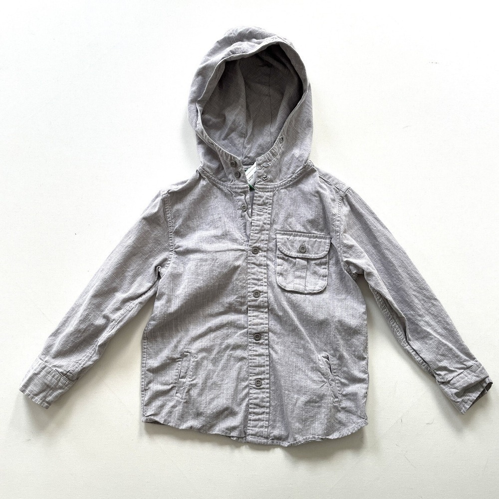 Marks & Spencer Boys Size 7 Gray Hooded Button Shirt Waffle Knit Cotton Top Kids